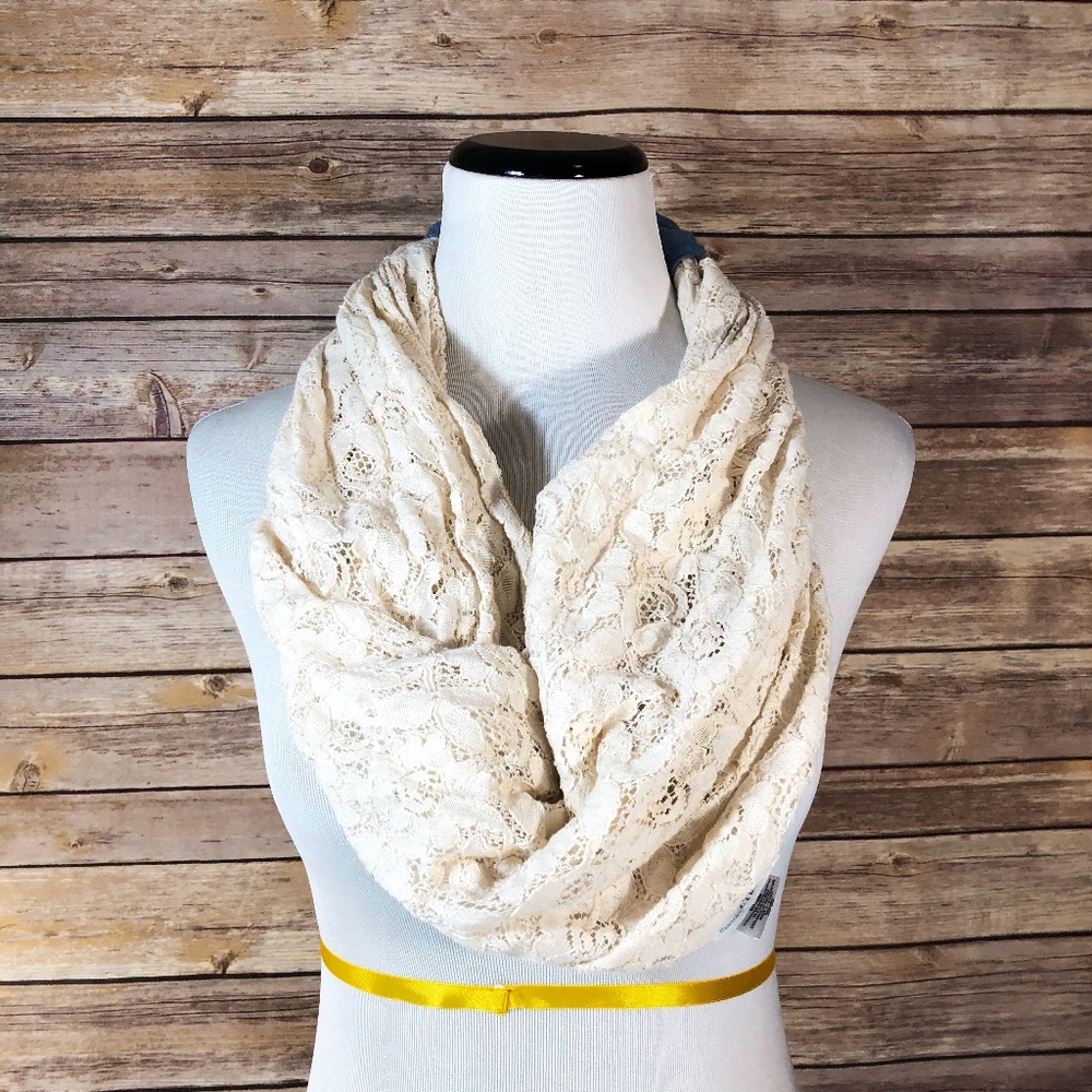 Charming Charlie Cream Floral Lace Infinity Scarf - Picture 1 of 5
